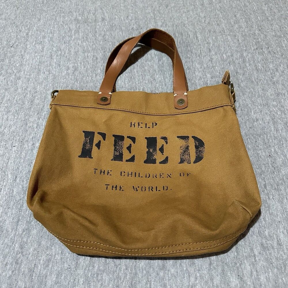 FEED Brown Tote Bag with Leather Handles and Zipper Accent for Women